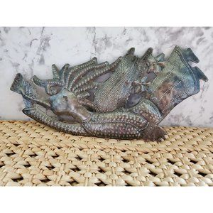 Vintage Unique Haitian Hand Crafted Recycled Steel Trumpeting Angel With Flowers